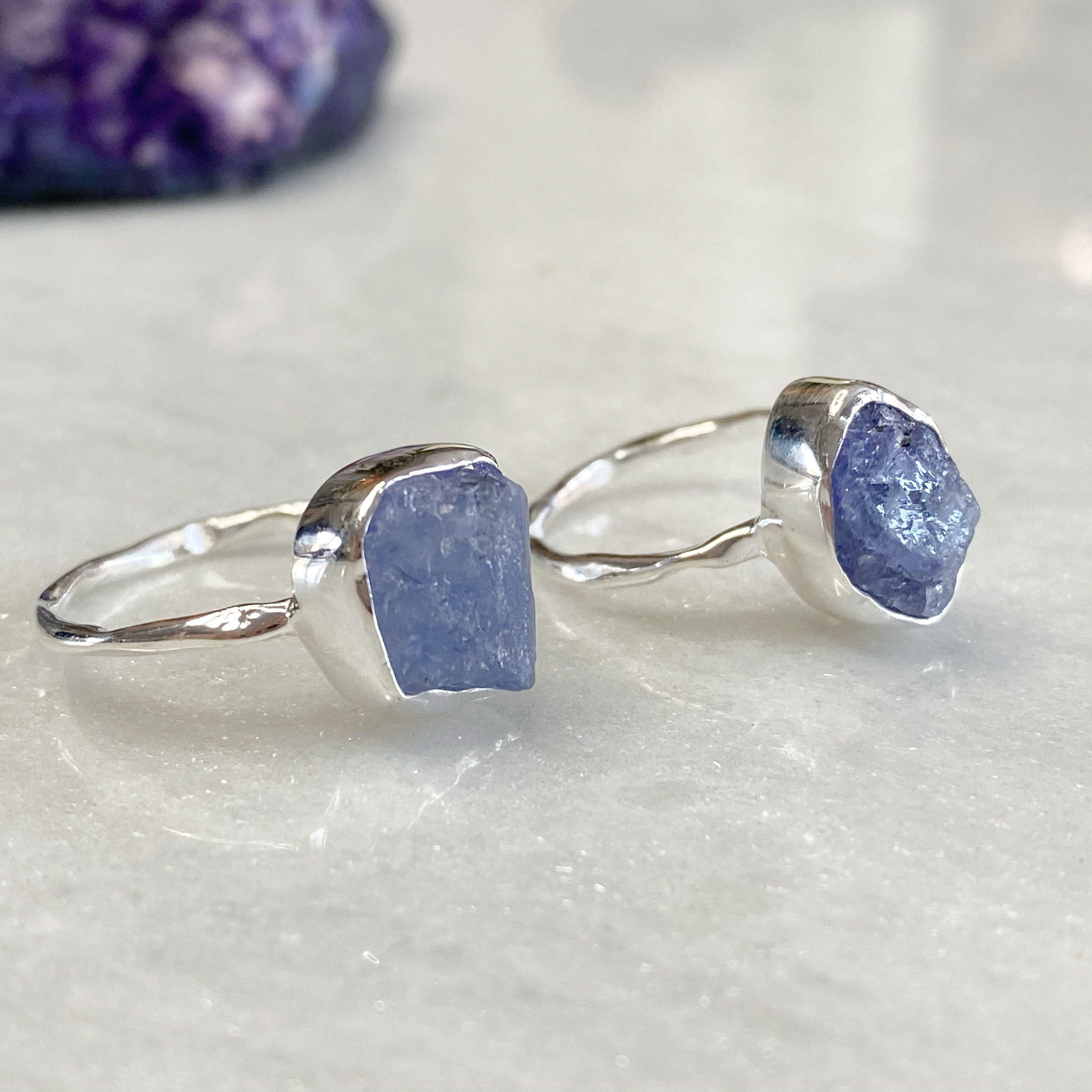 Uncut Natural Tanzanite Sterling Silver Ring Rough Cut Gemstone Rings uncut-natural-tanzanite-sterling-silver-ring-rough-cut-gemstone-rings