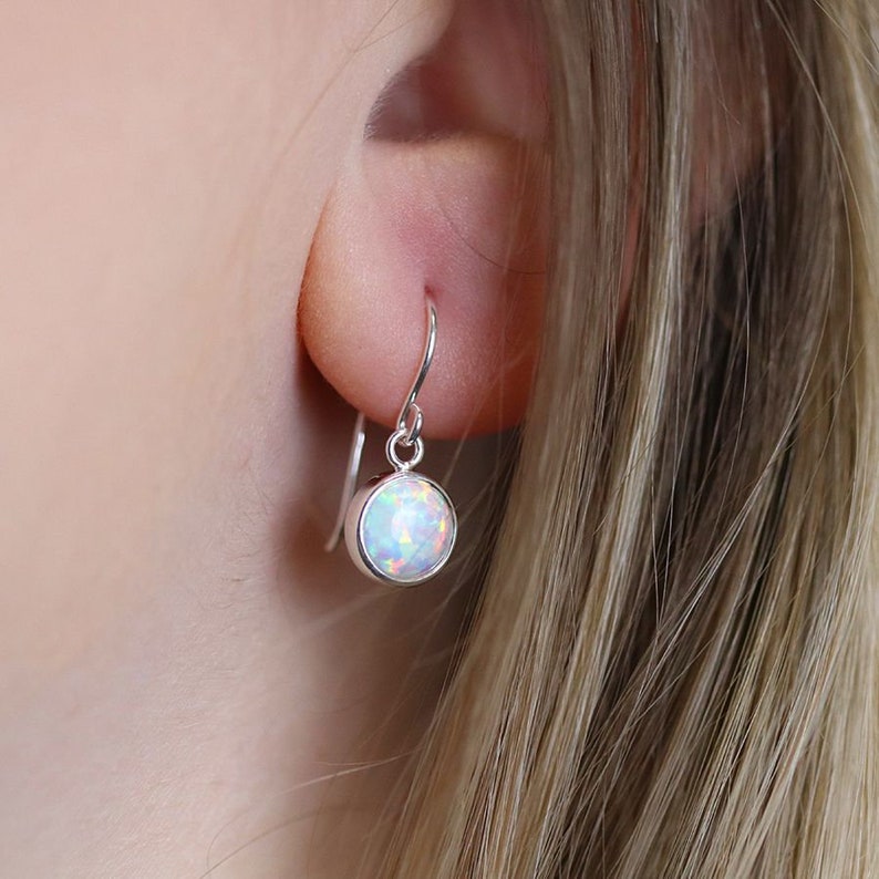 White Rainbow Opal Drop Earrings | Silver Opal Earrings