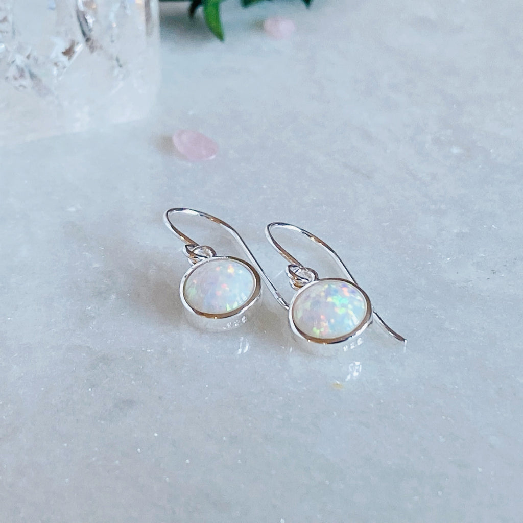 White Rainbow Opal Drop Earrings | Silver Opal Earrings