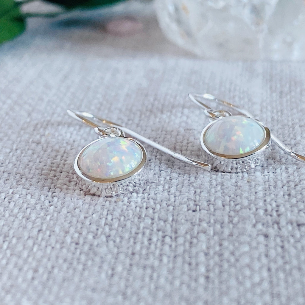 White Rainbow Opal Drop Earrings | Silver Opal Earrings