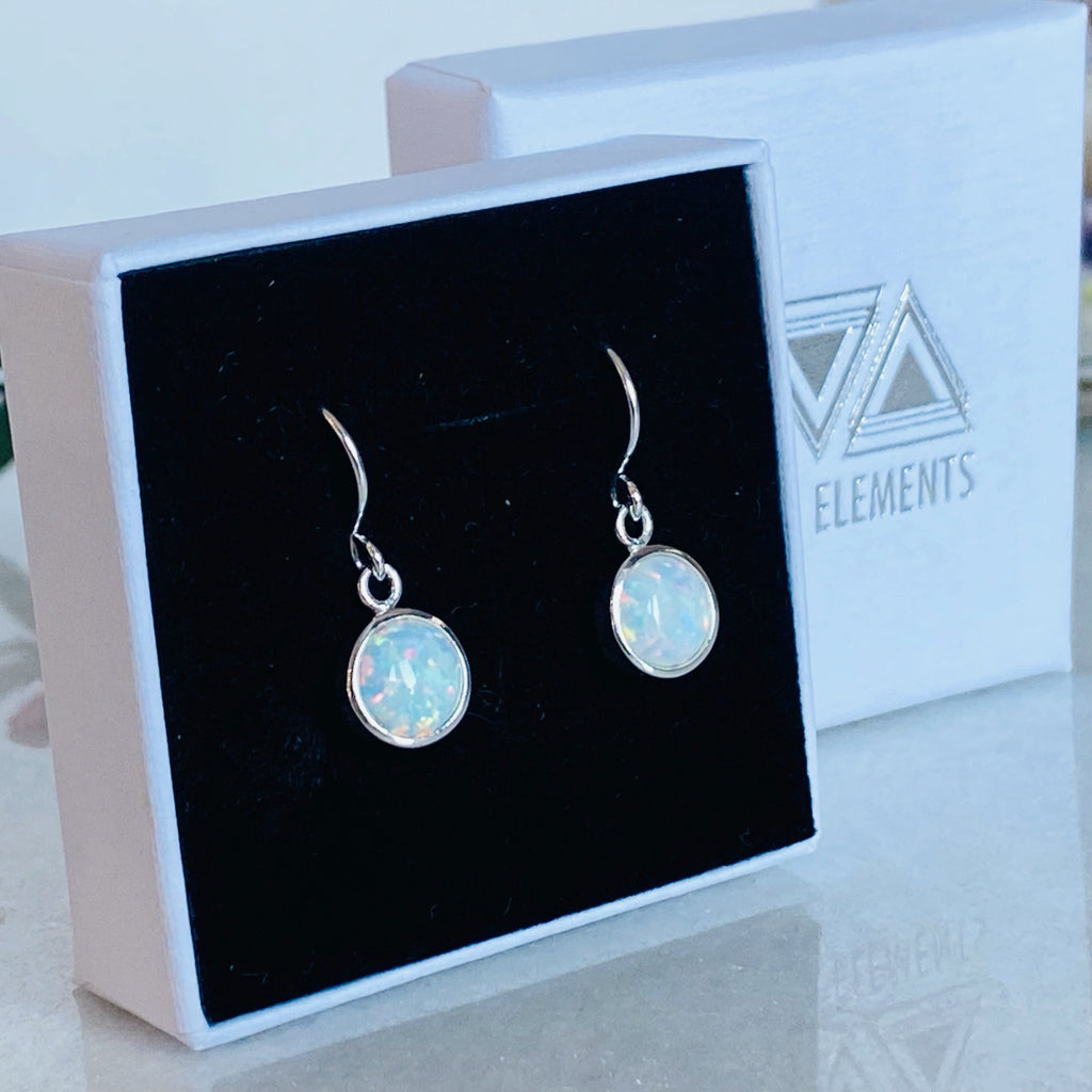 White Rainbow Opal Drop Earrings | Silver Opal Earrings