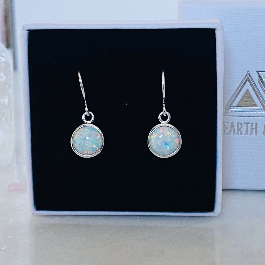 White Rainbow Opal Drop Earrings | Silver Opal Earrings