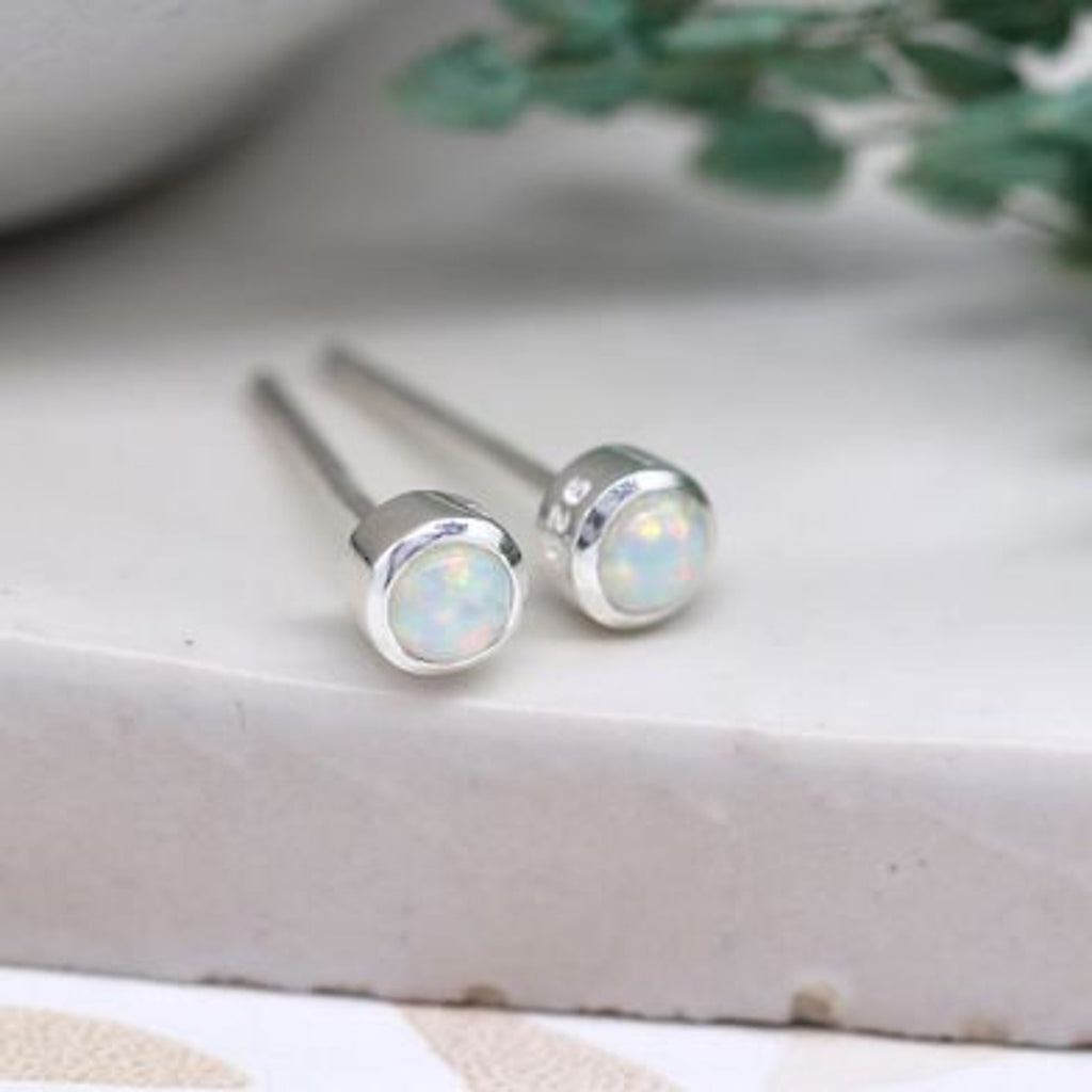 TINY OPALIQUE SILVER EARRINGS | Sterling silver white opal earrings