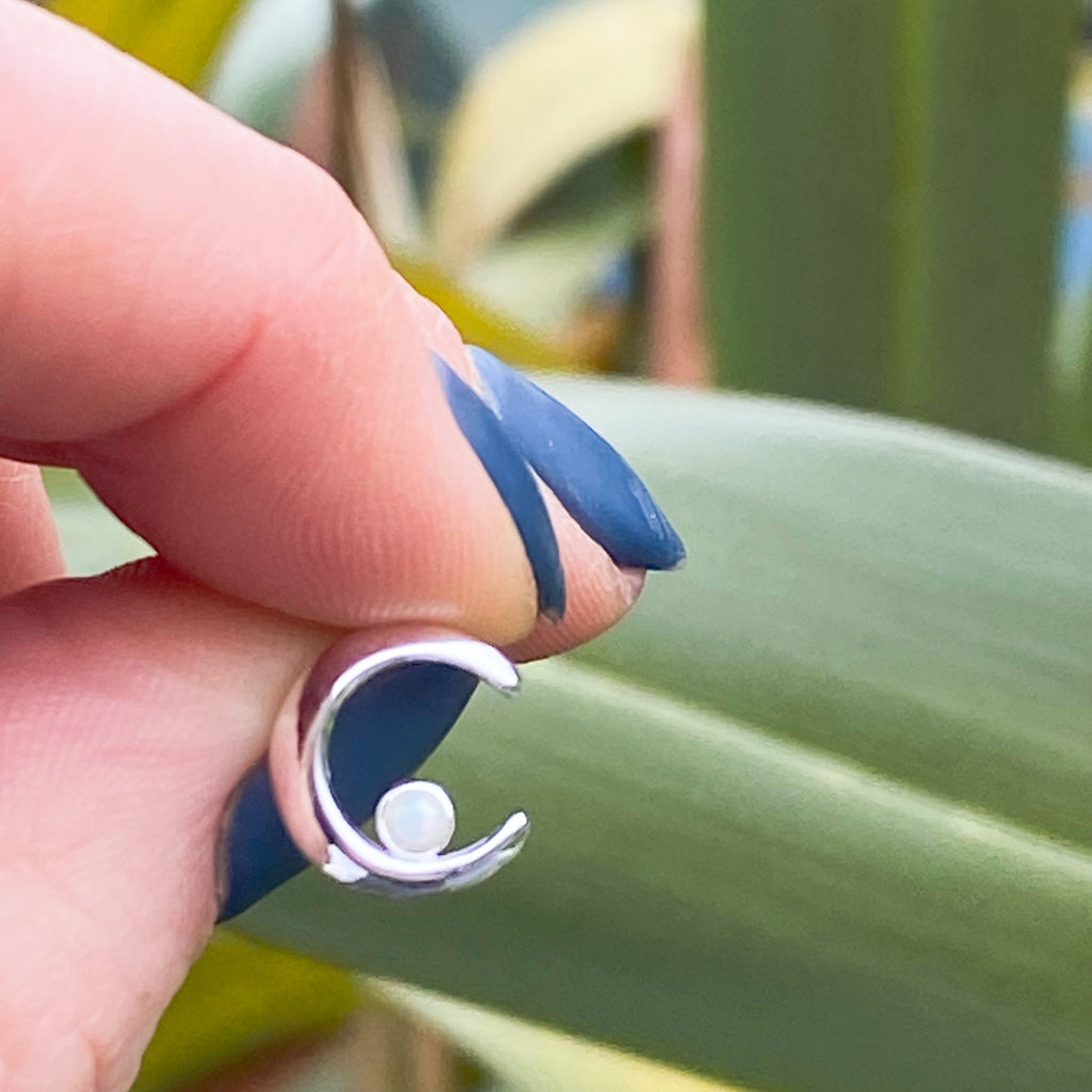 White Opalite Moon Crescent Earrings | Sterling Silver Earrings