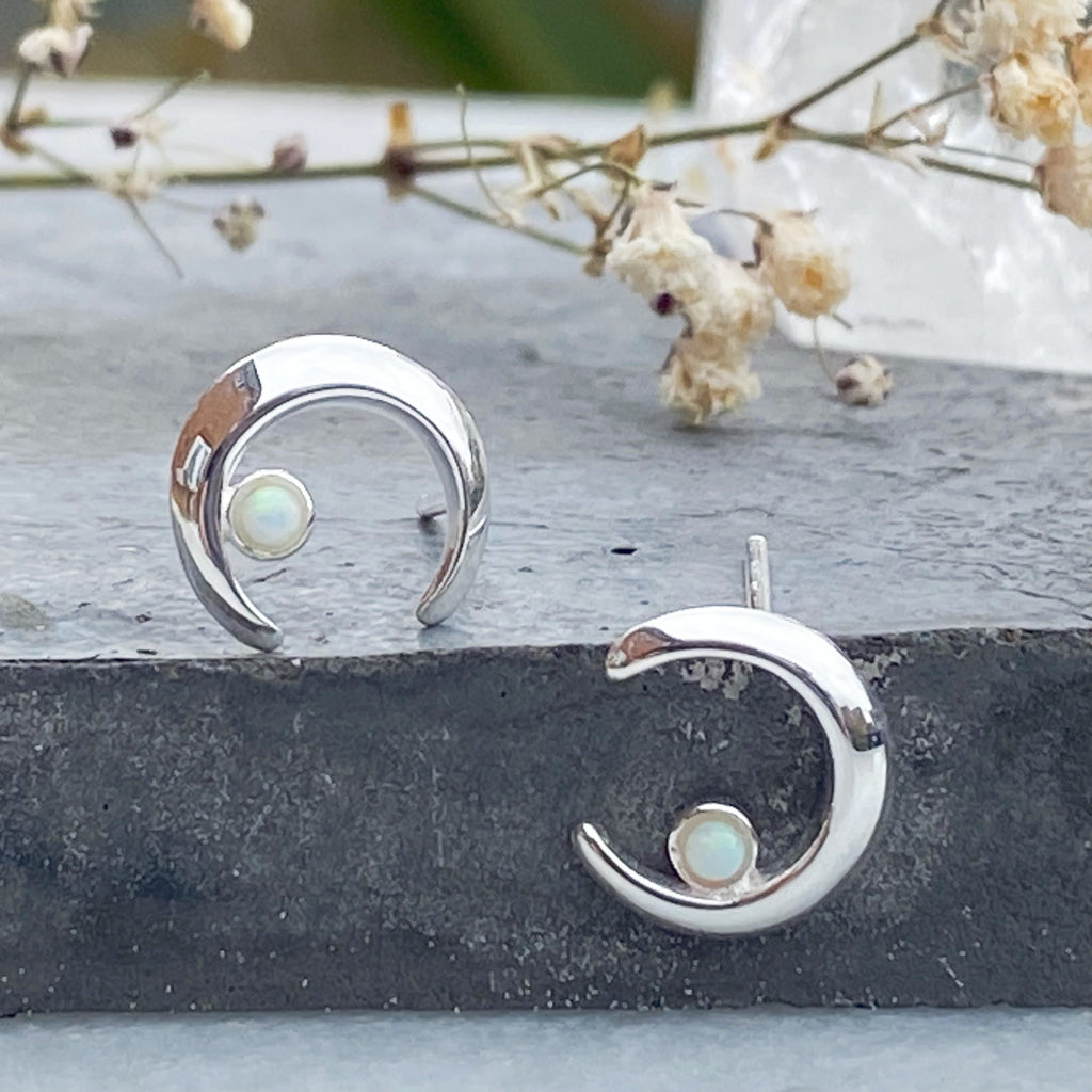White Opalite Moon Crescent Earrings | Sterling Silver Earrings