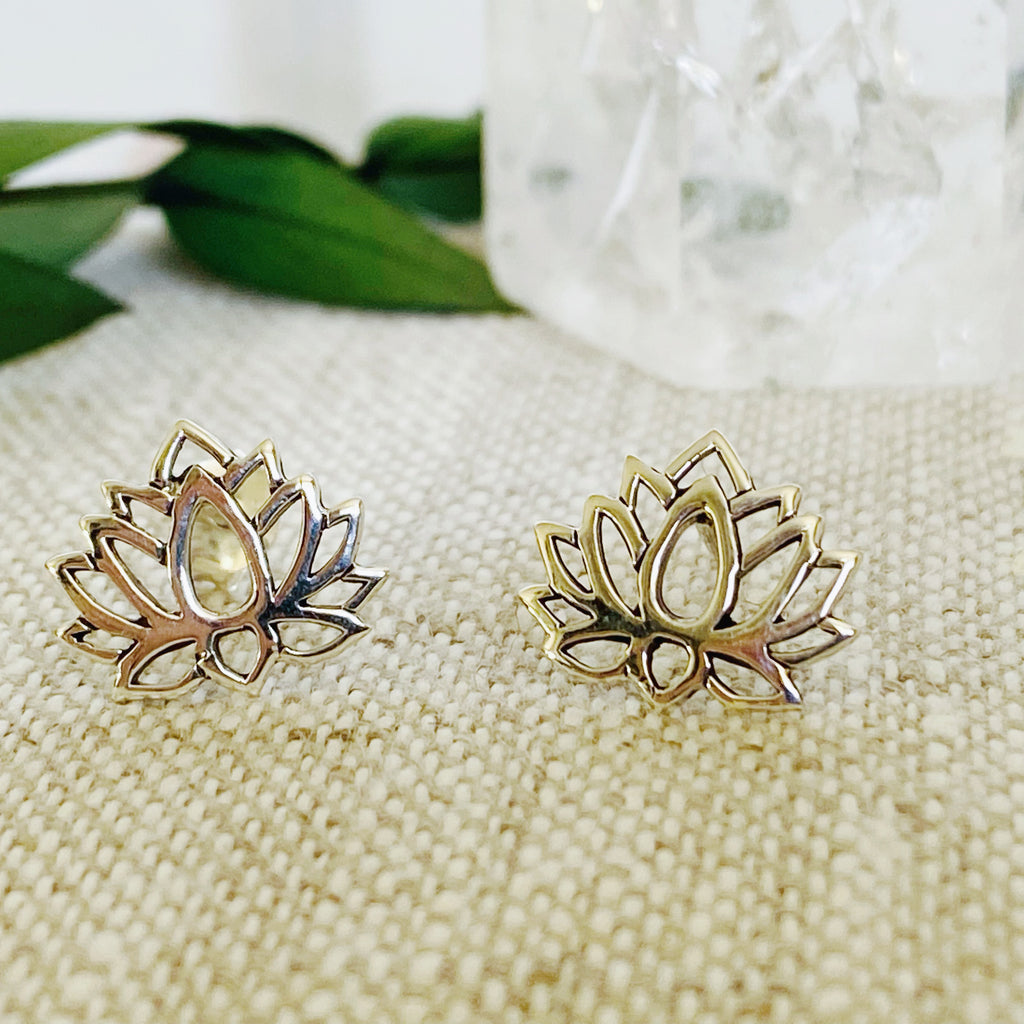 Silver Lotus Flower Stud Earrings | Handmade Silver Flower Earrings